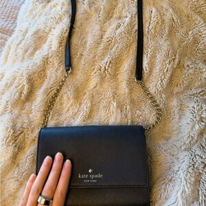 kate spade Black Leather Crossbody with Gold Chain